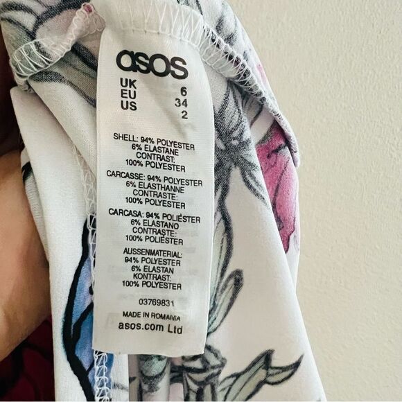 Asos Women's White/Red Floral Long Sleeve Mesh Mini Dress Size 2 NWT - Picture 9 of 10